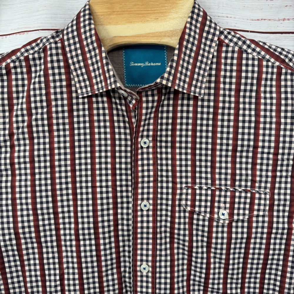 Tommy Bahama Shirt Mens Large Long Sleeve Button Up Gingham Check Plaid Casual
